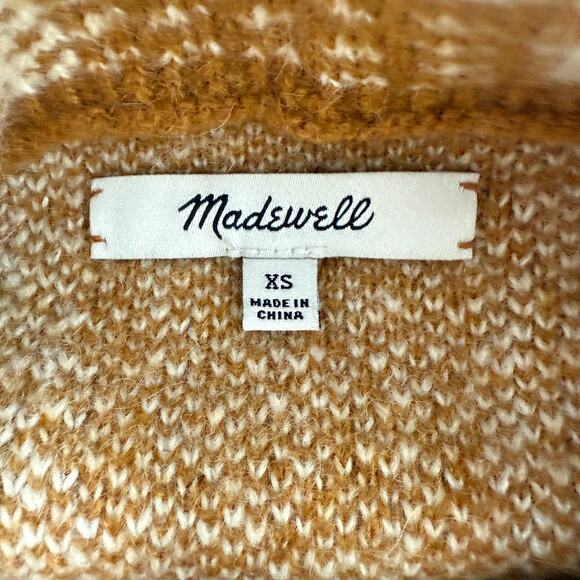 Women's Madewell Wool Blend Mustard Cream Plaid Mock Neck Sweater Size XS - Picture 4 of 8